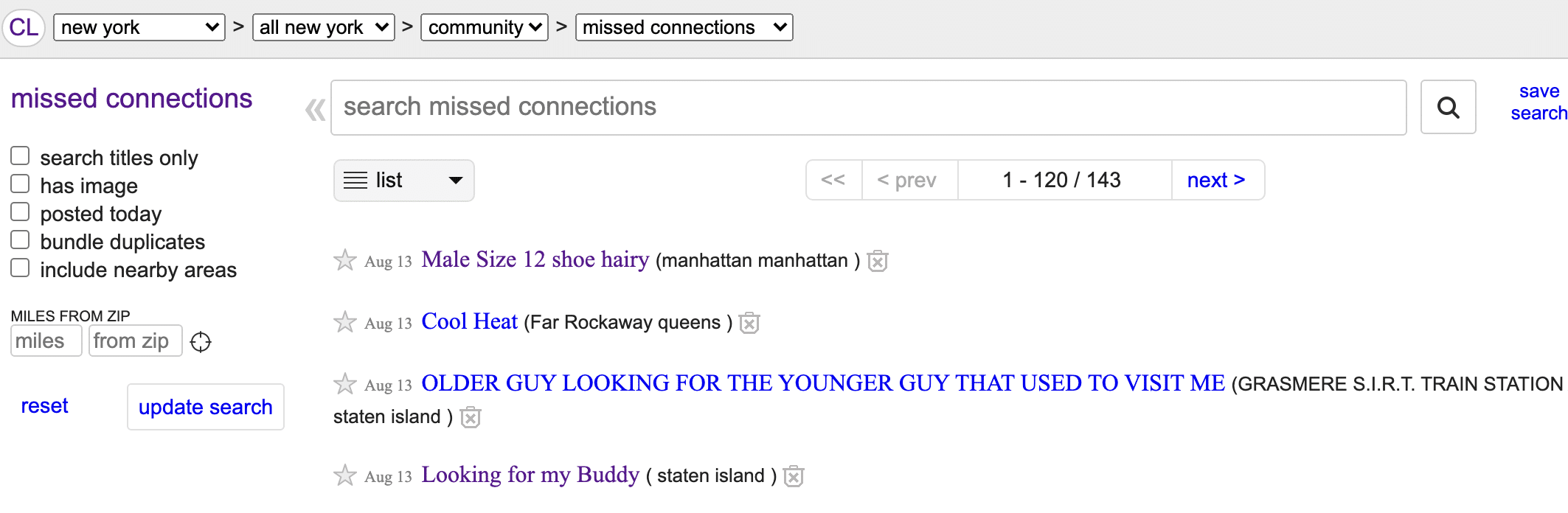 Missing connections on Craigslist